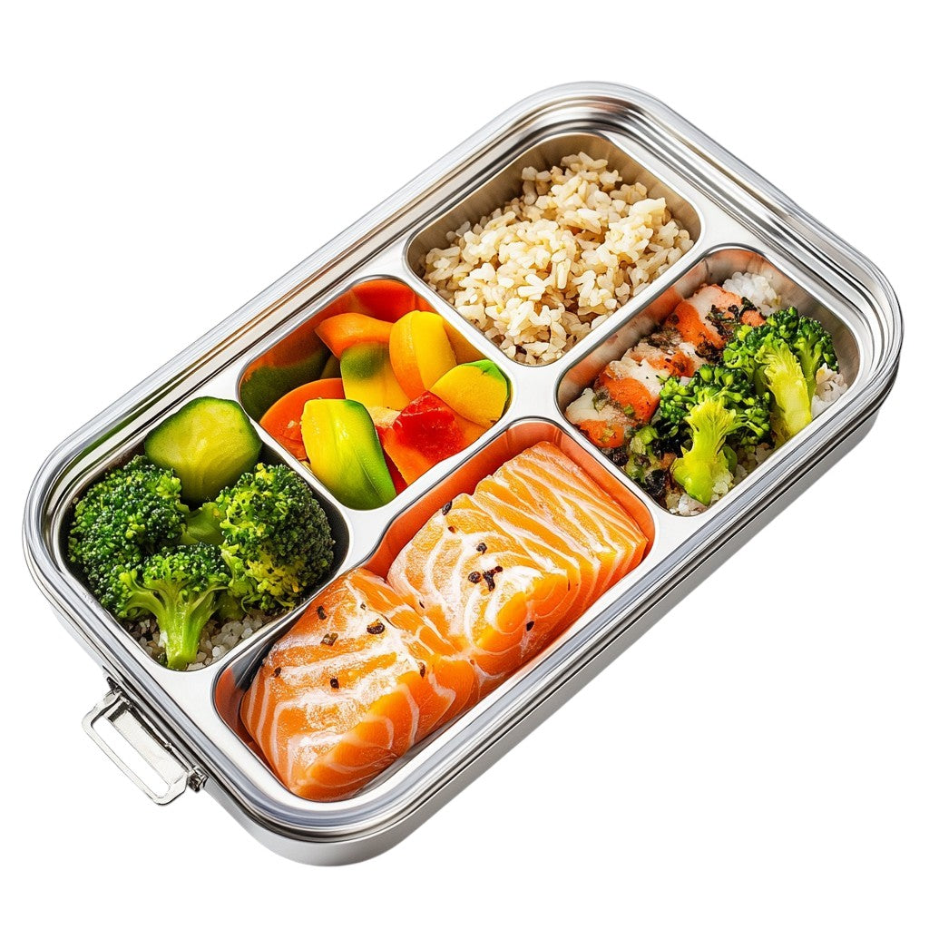 Quelp Premium Stainless Steel Bento Lunch Box - 3 Compartments for Portion Control - Leak-Proof Silicone Seal - Eco-Friendly & Dishwasher Safe - Durable Metal Food Container