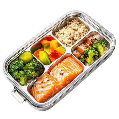 Quelp Premium Stainless Steel Bento Lunch Box - 3 Compartments for Portion Control - Leak-Proof Silicone Seal - Eco-Friendly & Dishwasher Safe - Durable Metal Food Container