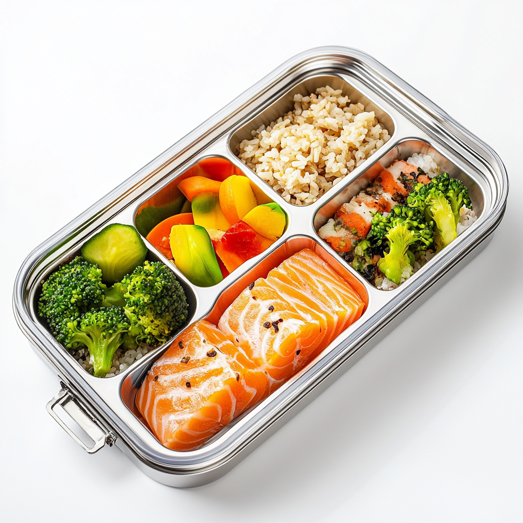 Quelp Premium Stainless Steel Bento Lunch Box - 3 Compartments for Portion Control - Leak-Proof Silicone Seal - Eco-Friendly & Dishwasher Safe - Durable Metal Food Container