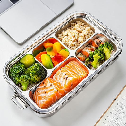 Quelp Premium Stainless Steel Bento Lunch Box - 3 Compartments for Portion Control - Leak-Proof Silicone Seal - Eco-Friendly & Dishwasher Safe - Durable Metal Food Container
